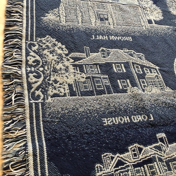 Blue Cream Academic Tapestry Blanket Fringe Woven Throw Brewster Academy - Picture 8 of 9